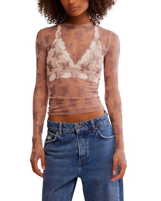 Free People Blue Two-Tone Lady Lux Sheer Mesh Top