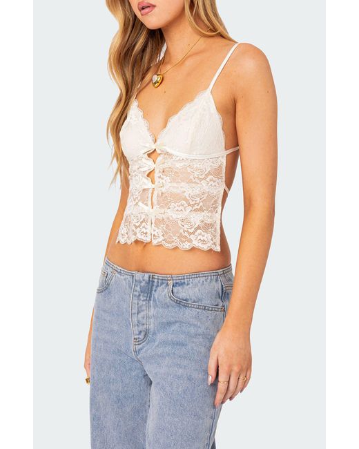 Edikted Blue Cara Sheer Lace Tie Back Camisole