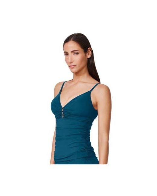 Gottex Blue Tutti Frutti Fashion V-Neck Beaded Tankini Top