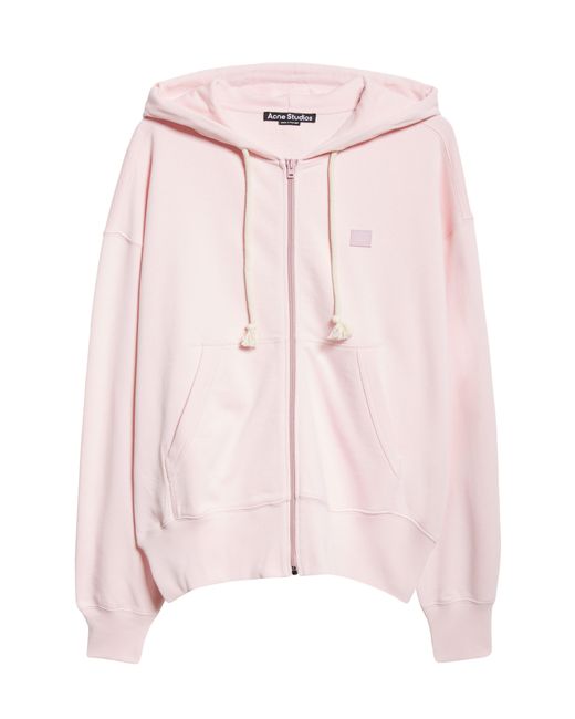Acne Pink Fiah Face Patch Organic Cotton Zip Hoodie