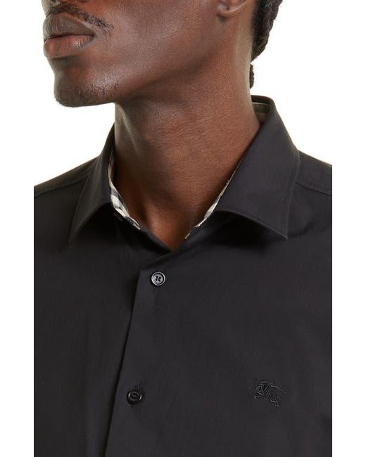 Burberry Black Sherfield Equestrian Knight Stretch Cotton Poplin Button-Up Shirt for men