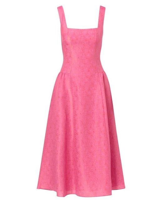Adrianna Papell Pink Metallic Jacquard Drop Waist Midi Dress