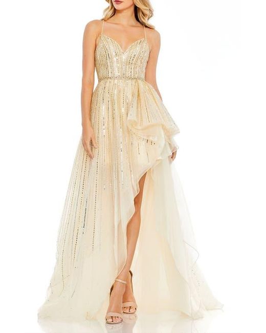 Mac Duggal Natural Embellished Sleeveless Draped A Line Gown