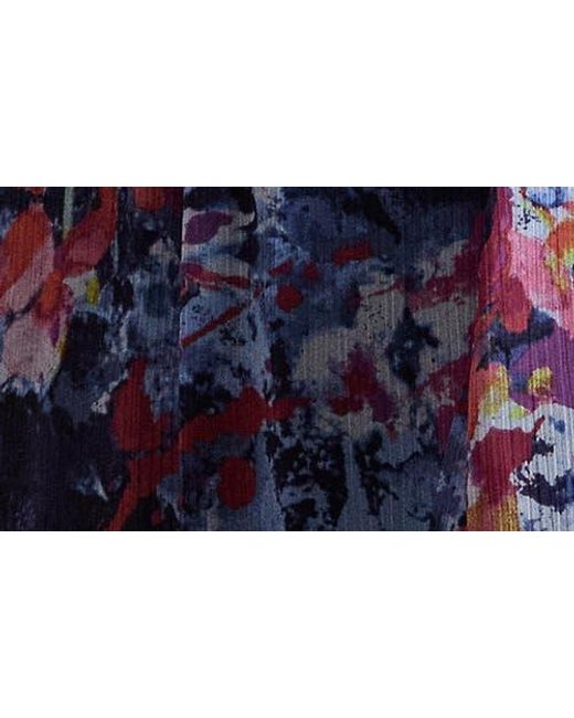 Ralph Lauren Blue Abstract Floral Ruffle Detail Crinkle Georgette Gown