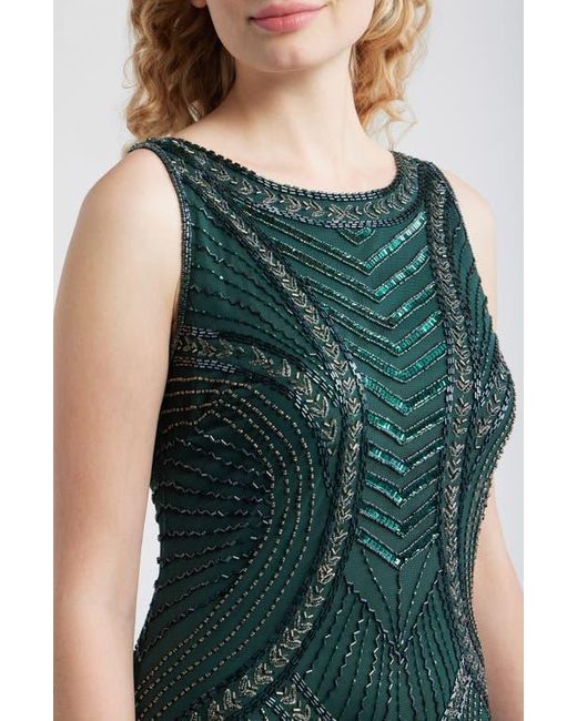 Pisarro Nights Green Beaded Chevron Sleeveless A-Line Gown