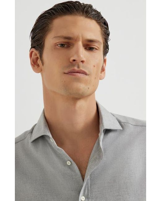 Brunello Cucinelli Gray Flannel Chevron Shirt for men