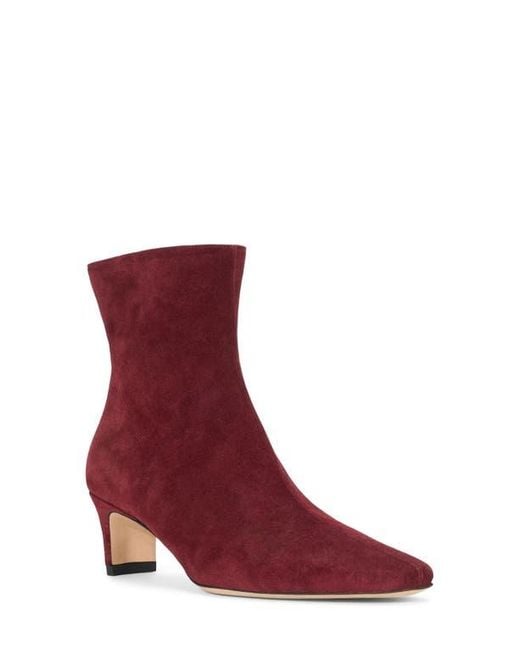 Staud Red Leather Square-Toe Demi Booties