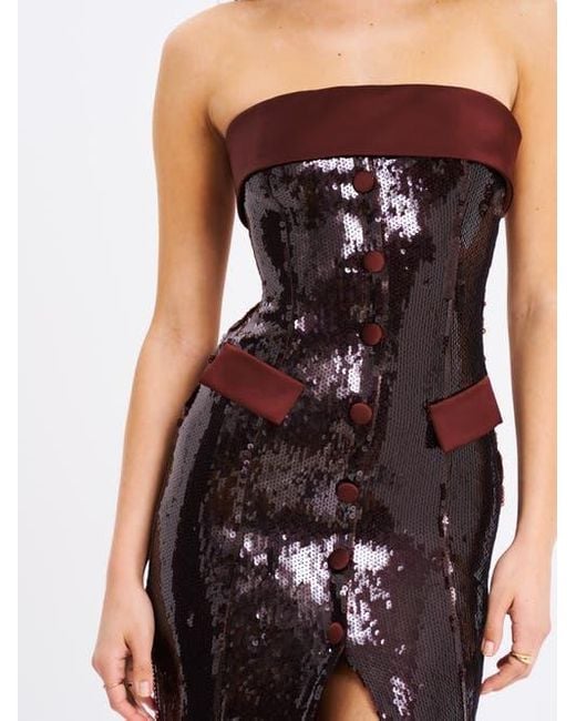 Miss Circle Red Qadira Sequin Maxi Pencil Dress
