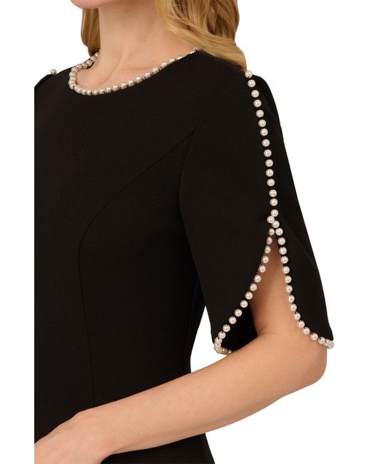 Adrianna Papell Black Imitation Pearl Detail Crepe Sheath Dress