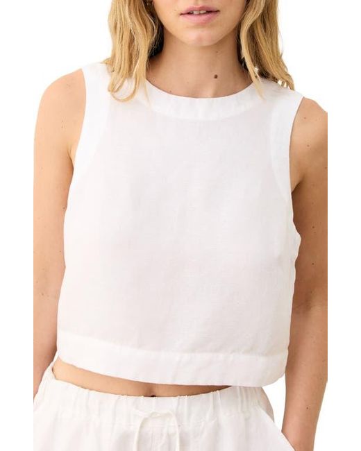 Marine Layer White Quinn Sleeveless Linen Blend Crop Top