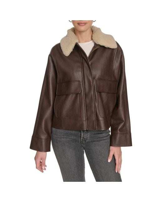 Levi's Brown Relaxed Faux Leather Aviator Jacket With Removable Sherpa Collar