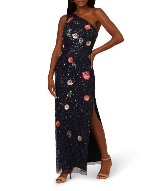 Adrianna Papell Women's One Shoulder Jersey Gown Blue Size 4