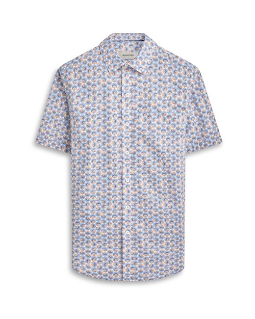 Bugatchi Blue Orson Dot Print Short Sleeve Stretch Cotton Button-up Shirt for men