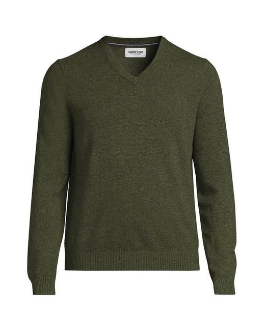 Lands' End Green Fine Gauge Cashmere V-Neck Sweater for men