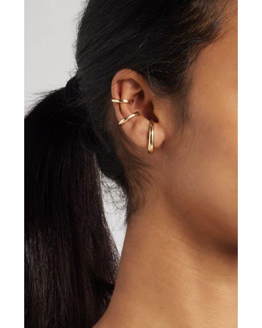 Open Edit Metallic Curved Stud Earring & Ear Cuff Set