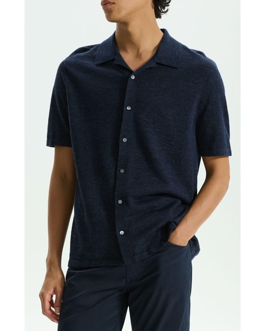 Theory Blue Pacific Linen Blend Knit Camp Shirt for men