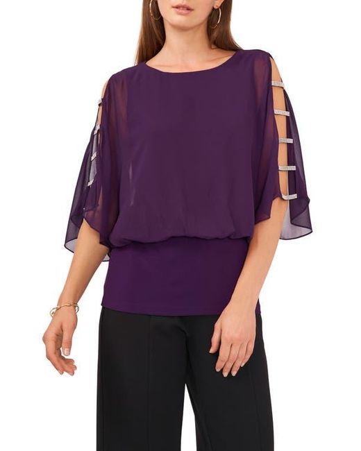 Chaus Purple Split Sleeve Rhinestone Blouse