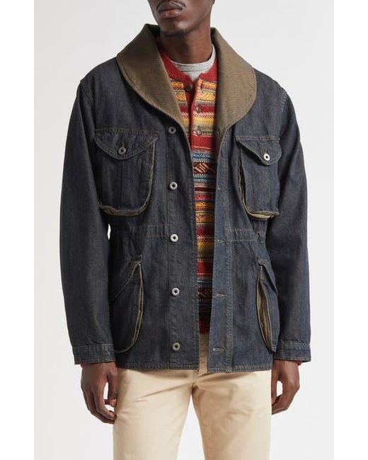 Ralph Lauren Black Shawl Collar Cotton & Linen Blend Denim Jacket for men