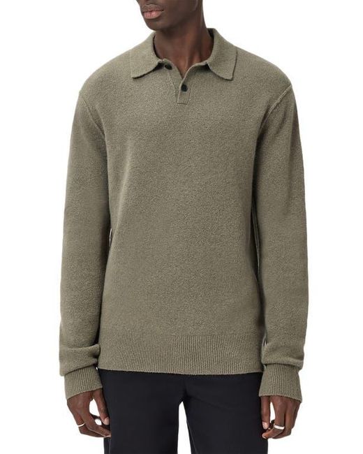 AllSaints Green Patern Long Sleeve Polo for men
