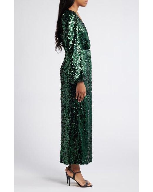 Wayf Green The Carrie Sequin Long Sleeve Gown