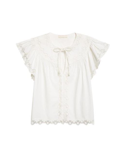 Ulla Johnson Blue Effie Flutter Sleeve Cotton Top