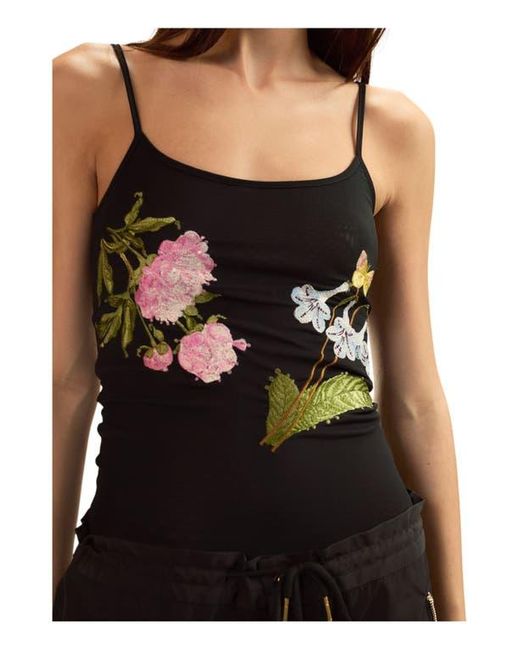 Cynthia Rowley Black Wildflower Embroidered Tank Top