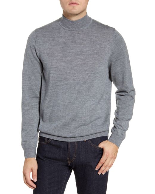 Nordstrom Gray Mock Neck Merino Wool Sweater for men