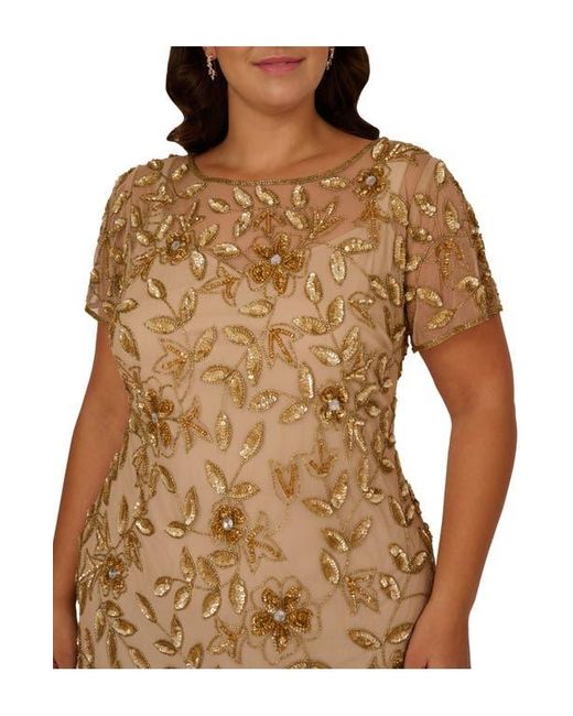 Adrianna Papell Brown Beaded Floral Godet Gown