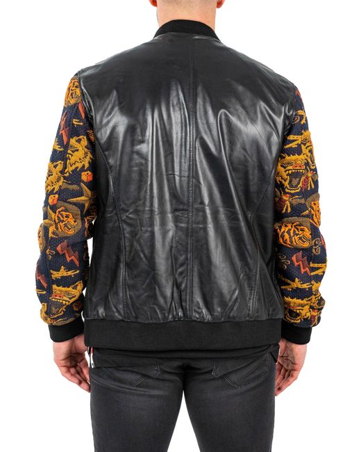Maceoo Gray Skull Sleeve Leather Bomber Jacket for men