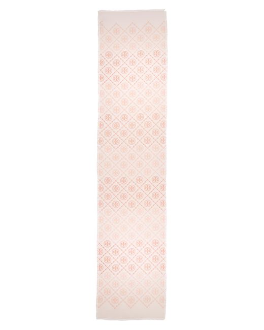 Tory Burch Pink T-monogram Print Silk Oblong Scarf