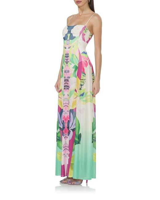 AFRM White Shea Print A-Line Mesh Maxi Dress