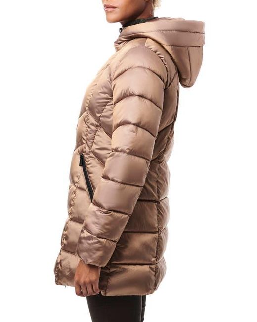 Bernardo Metallic Hooded Walker Coat in Brown Lyst