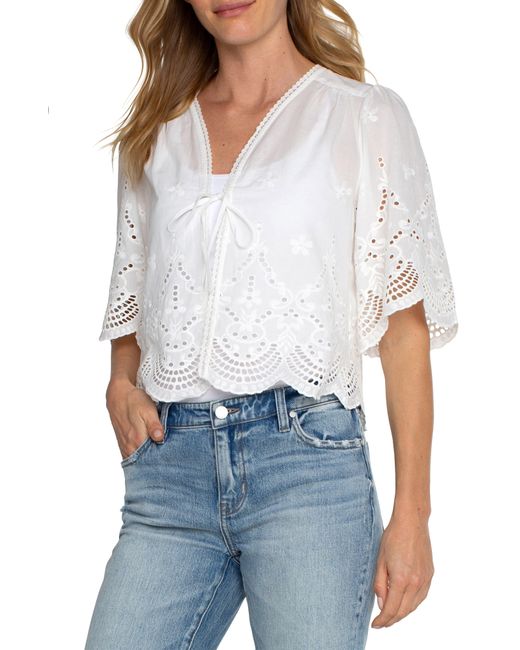 Liverpool Los Angeles White Eyelet Tie Front Shirt