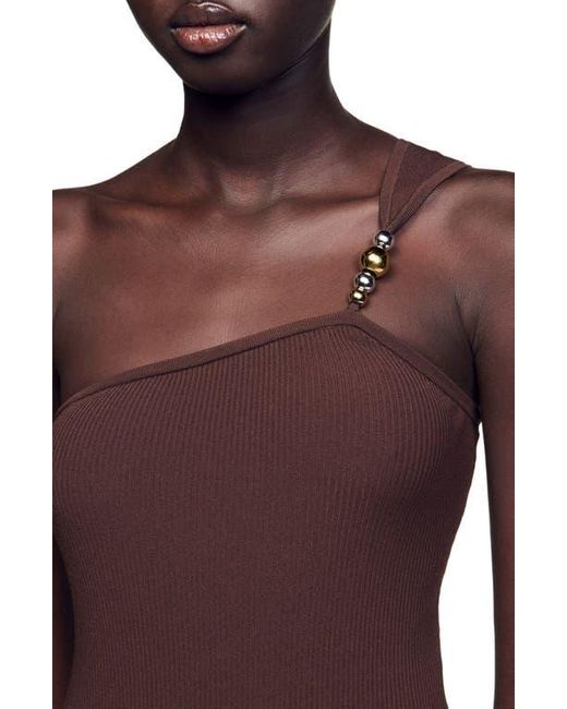 Sandro Brown Asymmetric Leotard With Bead Detail