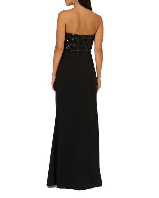 Adrianna Papell Beaded Bodice Strapless Mermaid Gown in Black | Lyst