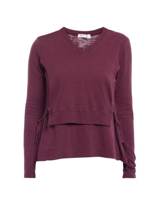 Wilt Purple Mixed Media Double Layer Effect V-Neck Tee