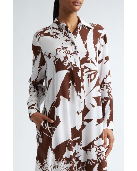 Michael Kors White Shadow Floral Print Long Sleeve Silk Crêpe De Chine Shirtdress