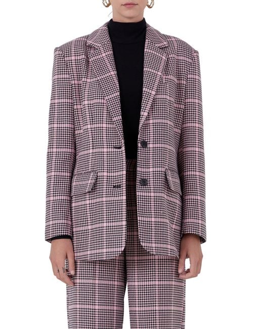 Endless Rose Purple Houndstooth Check Blazer
