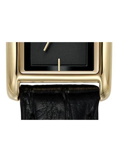 Olivia Burton Black Mini Grove Rectangular Croc Embossed Leather Strap Watch, 16Mm