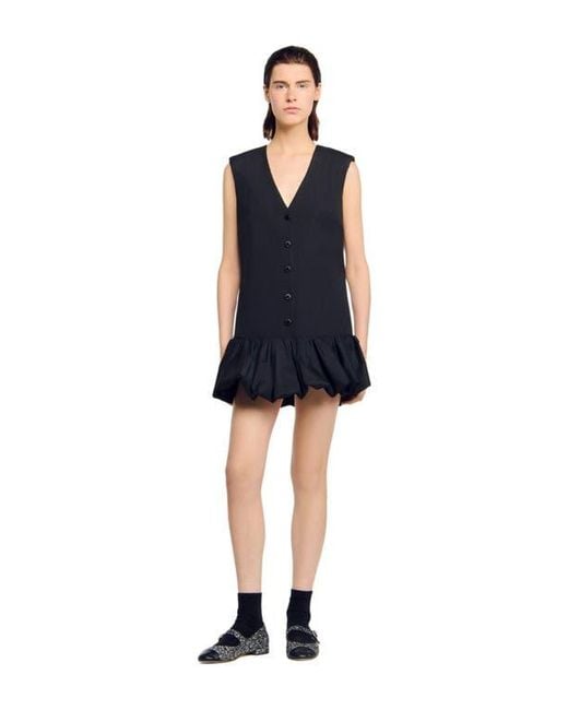 Sandro Blue Short Tailored Dress With Ruffle