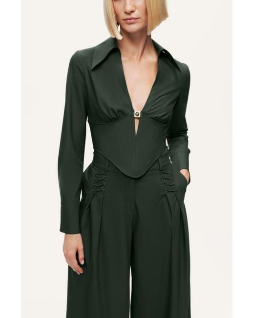 Nocturne Green Sculpted Deep-V Corset Blouse