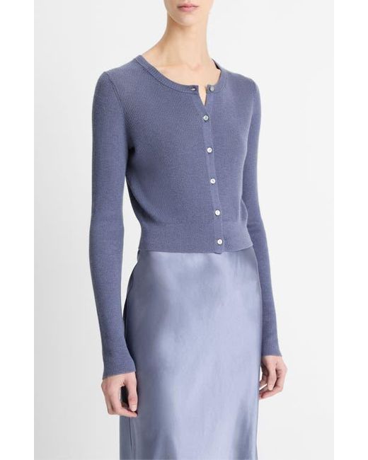 Vince Blue Ribbed Cashmere-Silk Slim Cardigan