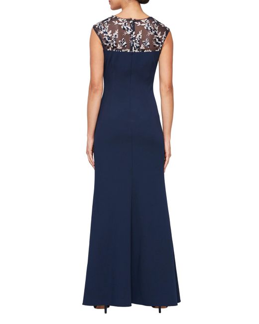 Alex Evenings Blue Embroidered Sleeveless Gown