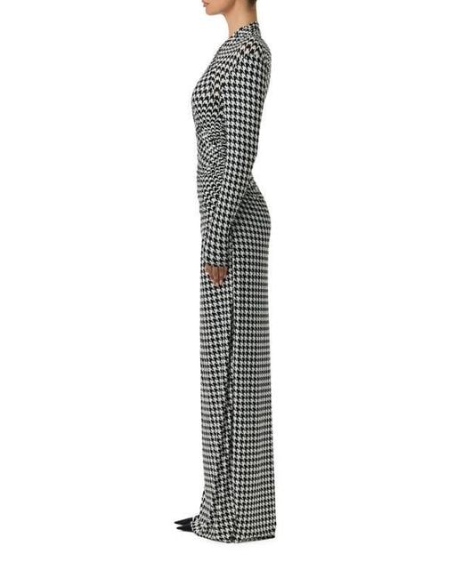 Naked Wardrobe Gray Houndstooth Overlap Neck Long Sleeve Maxi Dress