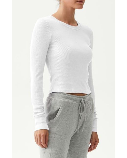 Michael Stars Gray Palmer Cropped Long Sleeve Thermal T-Shirt