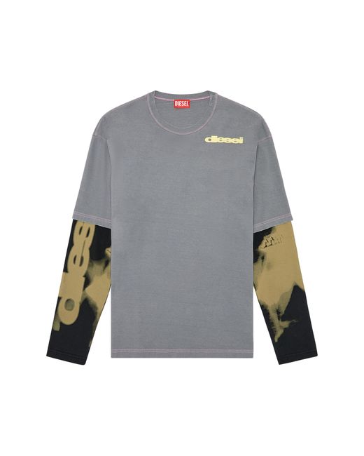 DIESEL Gray Diesel T-wesher-n3 Layered Long Sleeve T-shirt for men