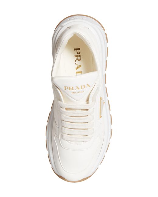 Prada White Triangle Logo Lace-up Sneaker