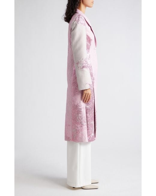 Stine Goya Pink Aneta Metallic Satin Jacquard Long Jacket