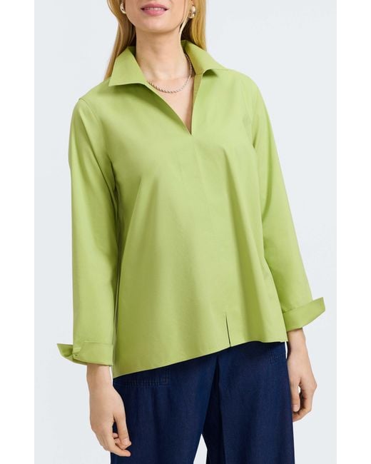 Foxcroft Green Agnes Split Cuff Popover Blouse