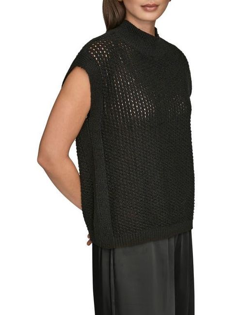 Donna Karan Black Open Stitch Cap Sleeve Sweater